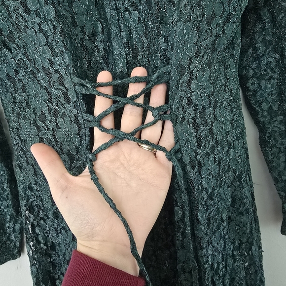 Dawn Joy Fashion Dress Size 6P Petite Green Lace Midi Women Dress USA Made - Picture 9 of 16